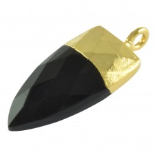 Black onyx dagger shape electro gold plated gemstone charm pendant